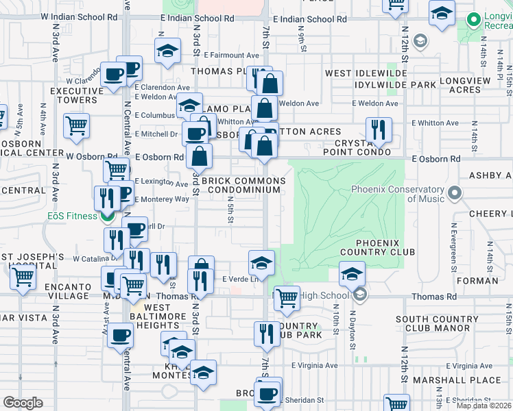 map of restaurants, bars, coffee shops, grocery stores, and more near 536 East Cheery Lynn Road in Phoenix