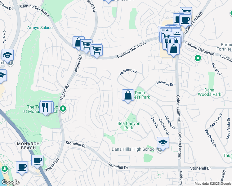 map of restaurants, bars, coffee shops, grocery stores, and more near 32901 Buccaneer Street in Dana Point