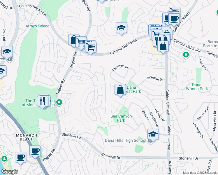 map of restaurants, bars, coffee shops, grocery stores, and more near 32901 Buccaneer Street in Dana Point