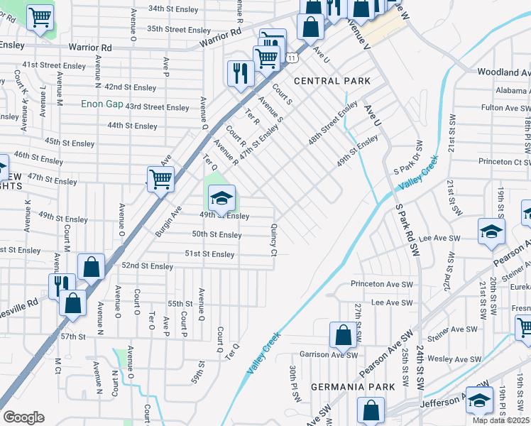 map of restaurants, bars, coffee shops, grocery stores, and more near 1782 49th Street Ensley in Birmingham