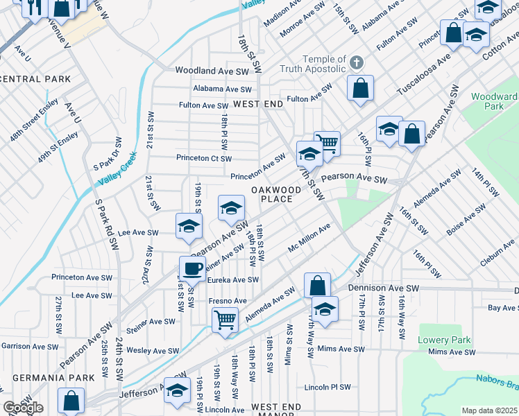 map of restaurants, bars, coffee shops, grocery stores, and more near 1773 Pearson Avenue Southwest in Birmingham