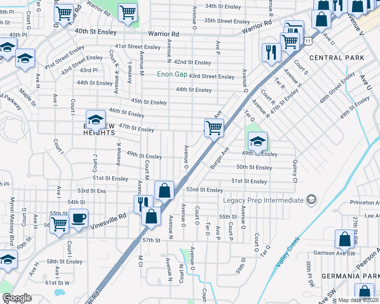 map of restaurants, bars, coffee shops, grocery stores, and more near 4901 Avenue O in Birmingham
