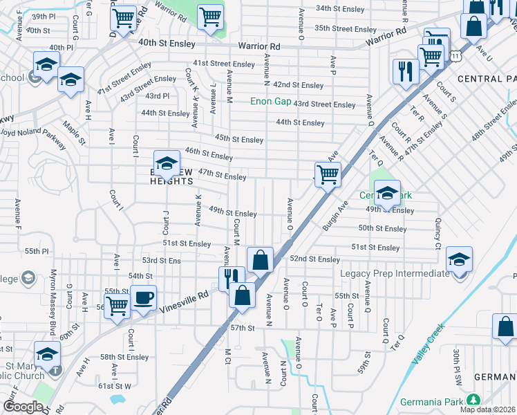 map of restaurants, bars, coffee shops, grocery stores, and more near 4900 Terrace M in Birmingham