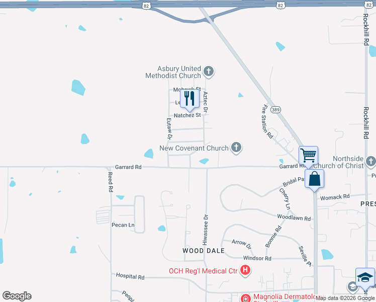 map of restaurants, bars, coffee shops, grocery stores, and more near 200-298 Ofahoma Street in Starkville