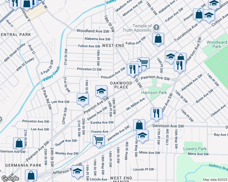 map of restaurants, bars, coffee shops, grocery stores, and more near 630 18th Street Southwest in Birmingham