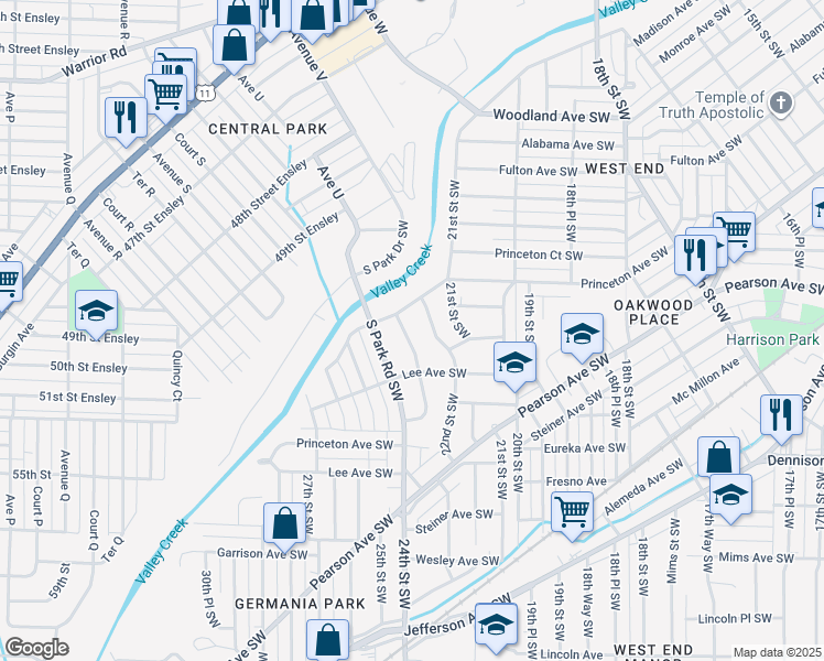 map of restaurants, bars, coffee shops, grocery stores, and more near 217 23rd Street Southwest in Birmingham