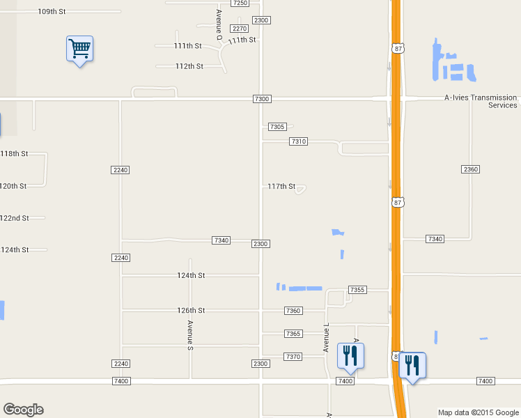 map of restaurants, bars, coffee shops, grocery stores, and more near C R 2300 in Lubbock