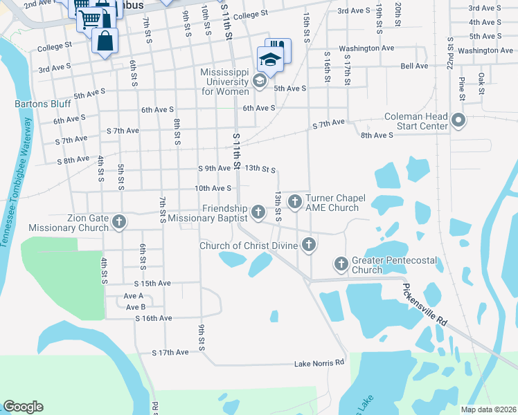 map of restaurants, bars, coffee shops, grocery stores, and more near 1100 South 12th Street in Columbus