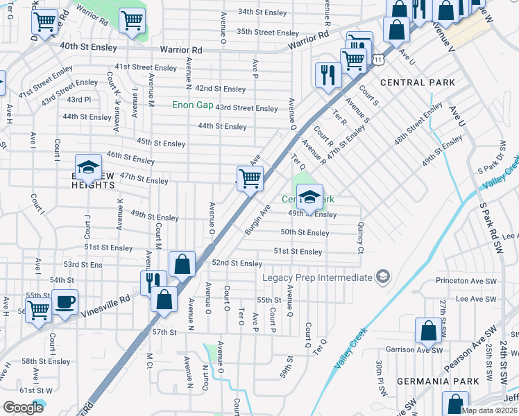 map of restaurants, bars, coffee shops, grocery stores, and more near 1607 49th Street Ensley in Birmingham