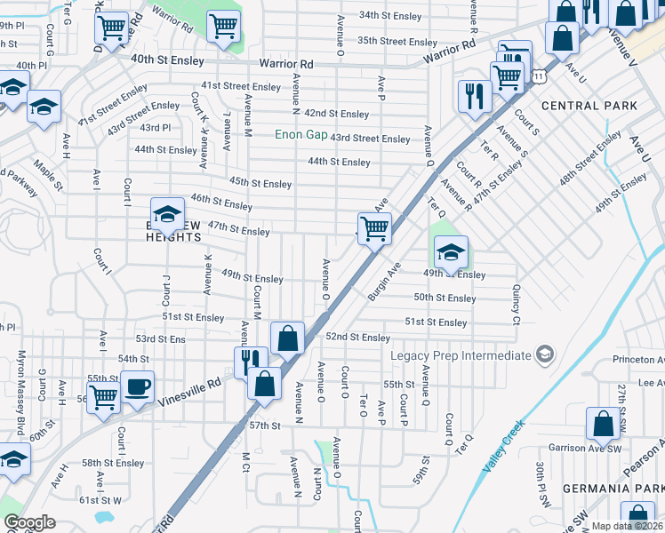 map of restaurants, bars, coffee shops, grocery stores, and more near 4901 Avenue O in Birmingham