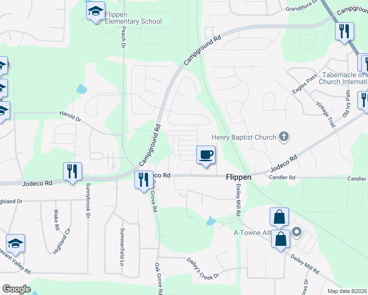 map of restaurants, bars, coffee shops, grocery stores, and more near 1508 Woodberry Court in McDonough