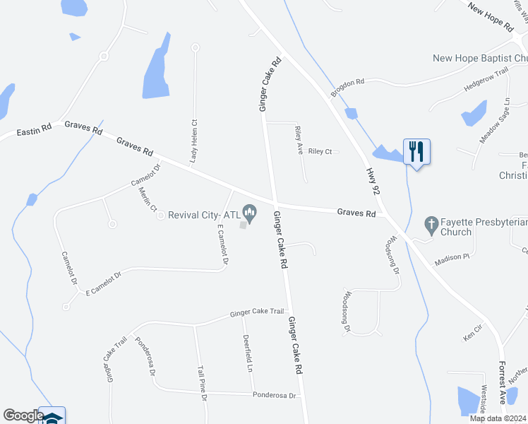 map of restaurants, bars, coffee shops, grocery stores, and more near 636 Ginger Cake Road in Fayetteville