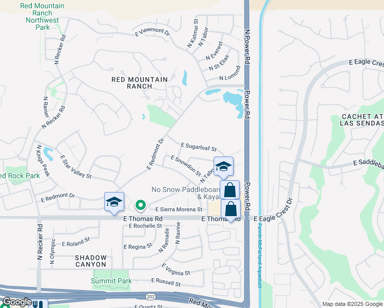 map of restaurants, bars, coffee shops, grocery stores, and more near 6560 East Saddleback Street in Mesa