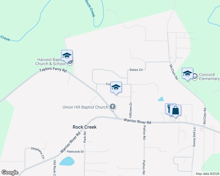 map of restaurants, bars, coffee shops, grocery stores, and more near 7354 Franklin Drive in Bessemer