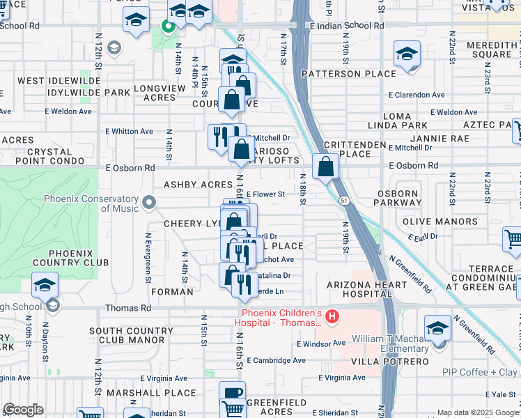 map of restaurants, bars, coffee shops, grocery stores, and more near in Phoenix