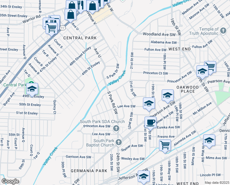 map of restaurants, bars, coffee shops, grocery stores, and more near 200 23rd Street Southwest in Birmingham