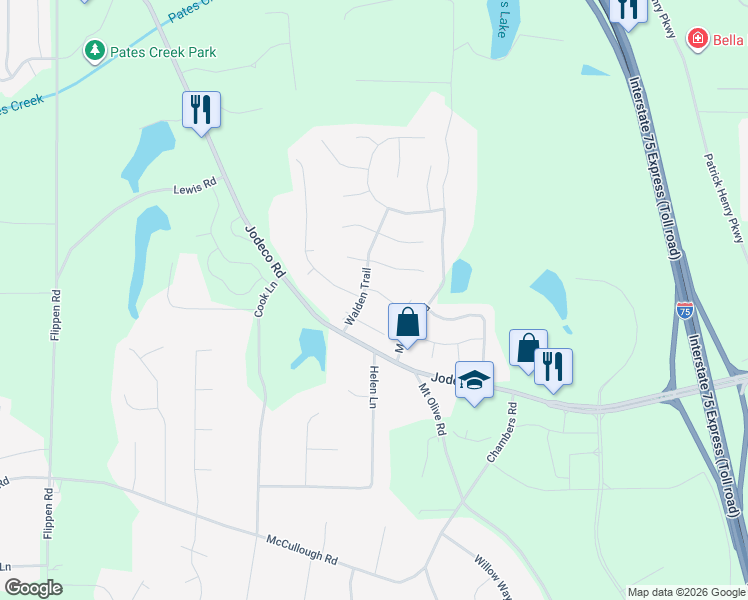 map of restaurants, bars, coffee shops, grocery stores, and more near 804 Ravins Way in Stockbridge