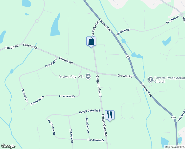 map of restaurants, bars, coffee shops, grocery stores, and more near 636 Ginger Cake Road in Fayetteville