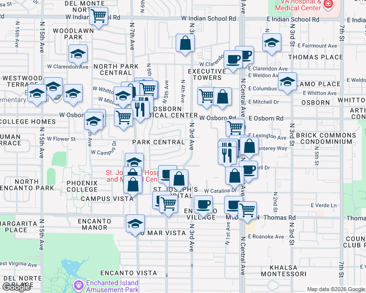 map of restaurants, bars, coffee shops, grocery stores, and more near 3300 North 3rd Avenue in Phoenix