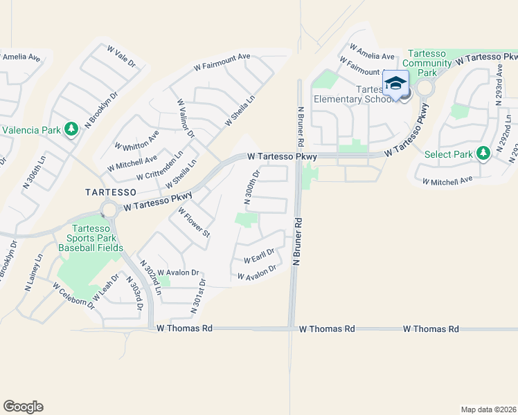 map of restaurants, bars, coffee shops, grocery stores, and more near 29963 West Monterey Drive in Buckeye