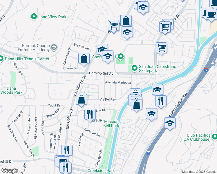 map of restaurants, bars, coffee shops, grocery stores, and more near 32881 Calle Miguel in San Juan Capistrano