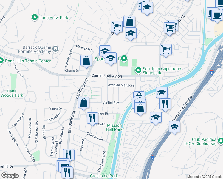 map of restaurants, bars, coffee shops, grocery stores, and more near 32881 Calle Miguel in San Juan Capistrano