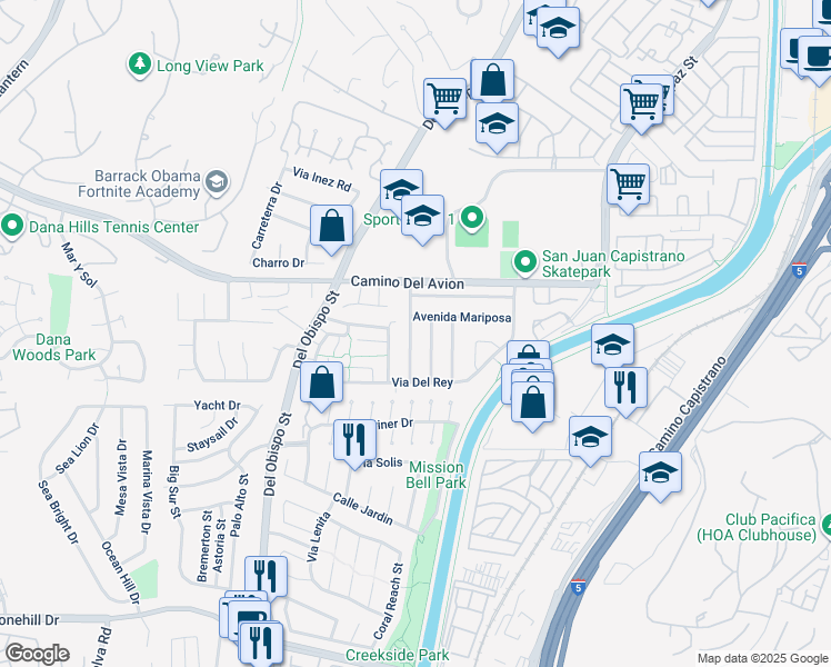 map of restaurants, bars, coffee shops, grocery stores, and more near 32882 Avenida Descanso in San Juan Capistrano