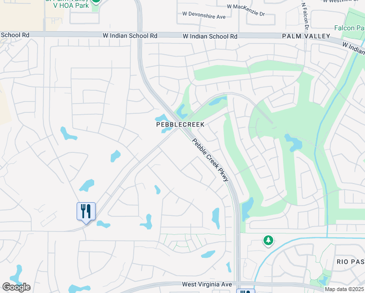 map of restaurants, bars, coffee shops, grocery stores, and more near 15875 West Clubhouse Drive in Goodyear