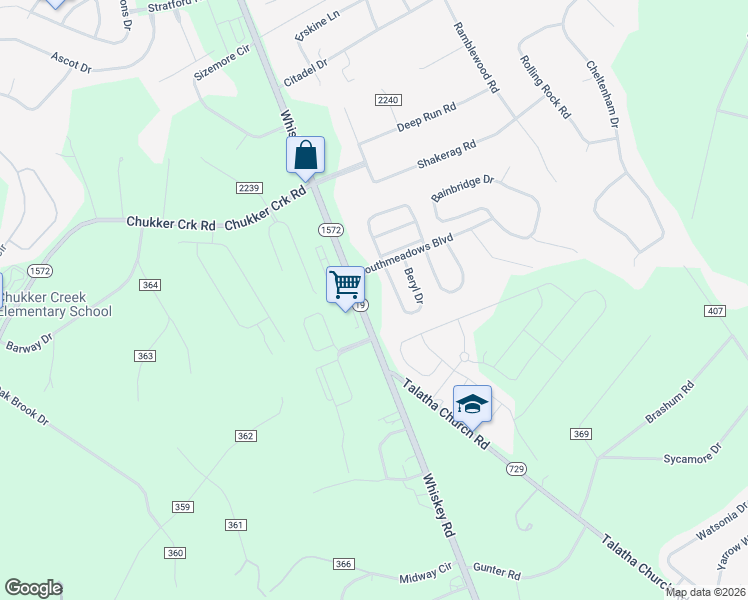 map of restaurants, bars, coffee shops, grocery stores, and more near 330 Beryl Drive in Aiken