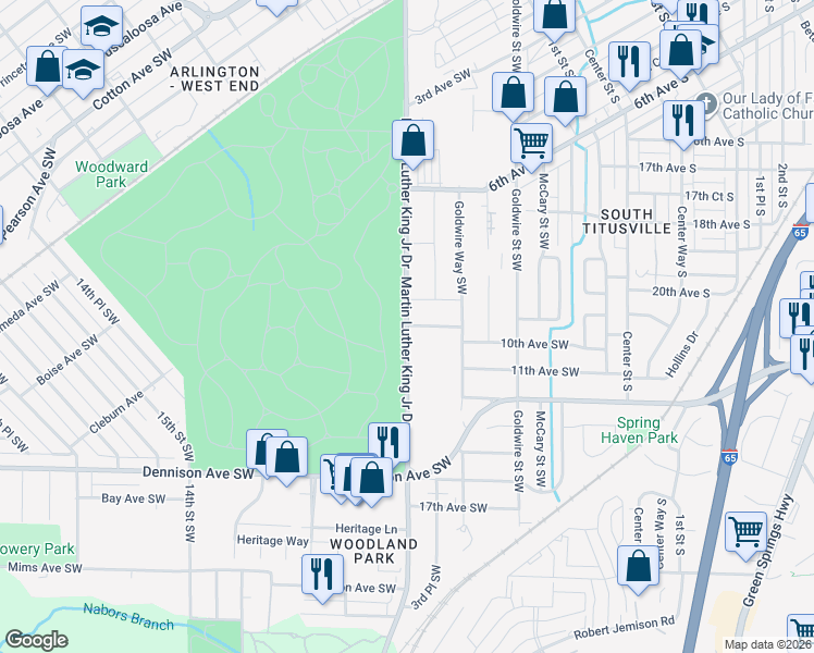 map of restaurants, bars, coffee shops, grocery stores, and more near 1004 Martin Luther King Junior Drive in Birmingham
