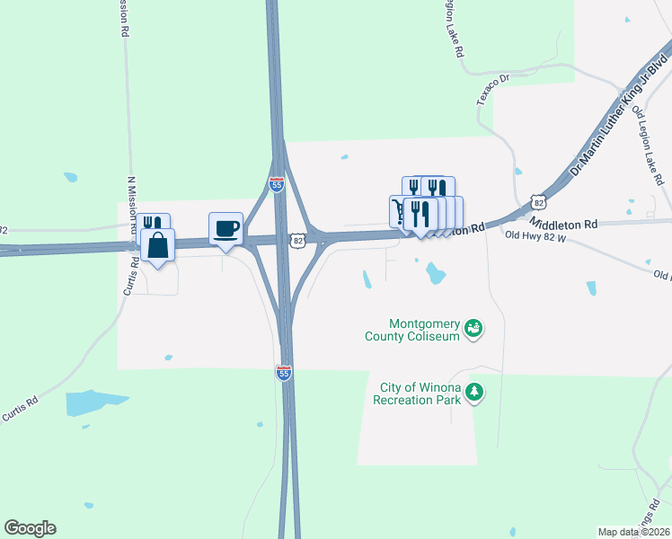 map of restaurants, bars, coffee shops, grocery stores, and more near 300-450 SE Frontage Rd in Winona