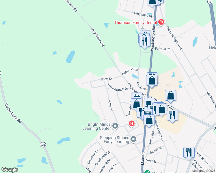 map of restaurants, bars, coffee shops, grocery stores, and more near 248 Scott Drive in Thomson