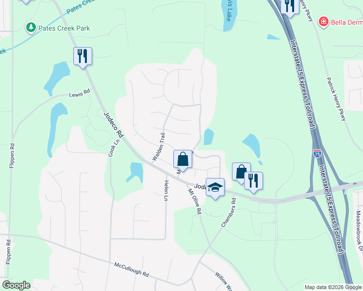 map of restaurants, bars, coffee shops, grocery stores, and more near 837 Ravins Way in Stockbridge