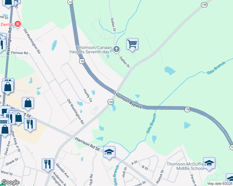 map of restaurants, bars, coffee shops, grocery stores, and more near 935 Cobbham Road in Thomson