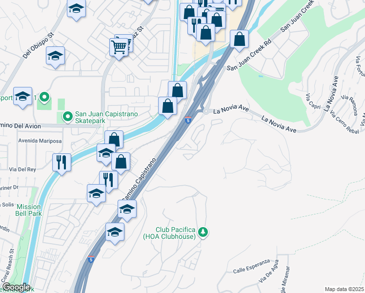 map of restaurants, bars, coffee shops, grocery stores, and more near 32802 Valle Road in San Juan Capistrano