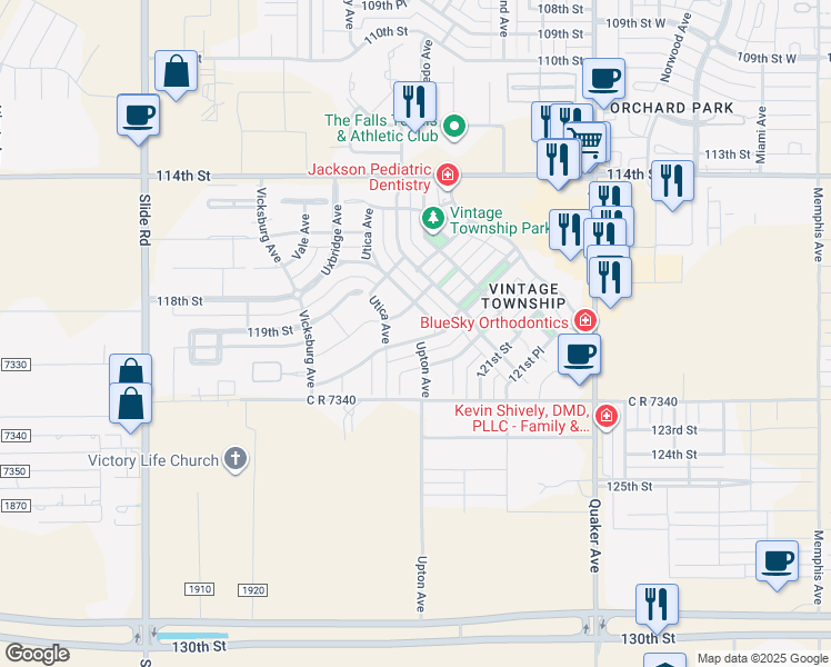 map of restaurants, bars, coffee shops, grocery stores, and more near 11808 Troy Avenue in Lubbock