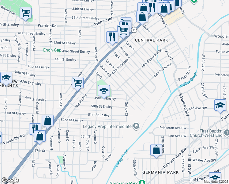 map of restaurants, bars, coffee shops, grocery stores, and more near 4744 Avenue R in Birmingham