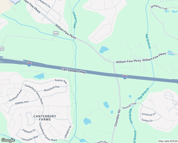 map of restaurants, bars, coffee shops, grocery stores, and more near Carl Sanders Hwy in Grovetown