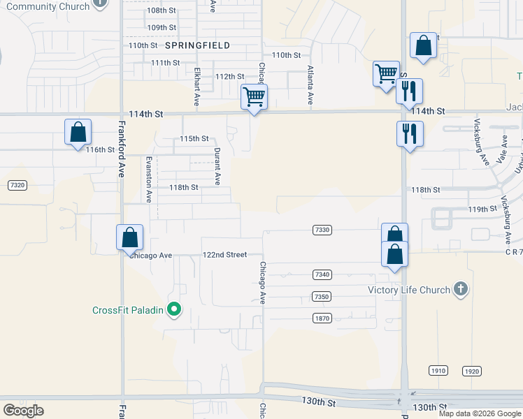 map of restaurants, bars, coffee shops, grocery stores, and more near 5314 County Road 7330 in Lubbock