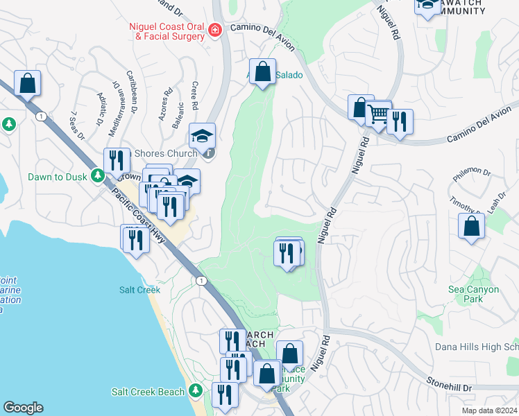 map of restaurants, bars, coffee shops, grocery stores, and more near 15 Vista Cielo in Dana Point