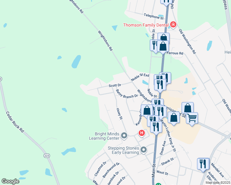 map of restaurants, bars, coffee shops, grocery stores, and more near 296 Scott Drive in Thomson