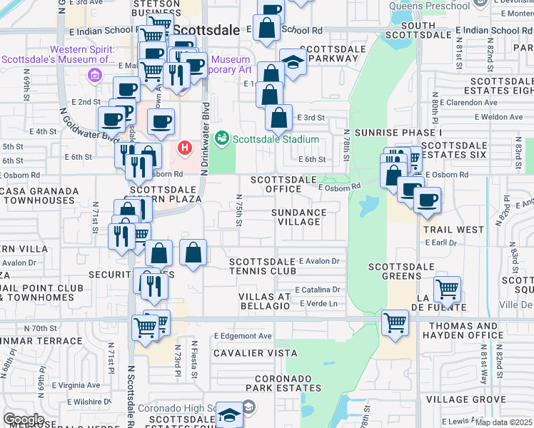 map of restaurants, bars, coffee shops, grocery stores, and more near in Scottsdale