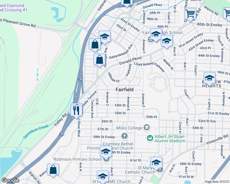 map of restaurants, bars, coffee shops, grocery stores, and more near 323 52nd Street in Fairfield