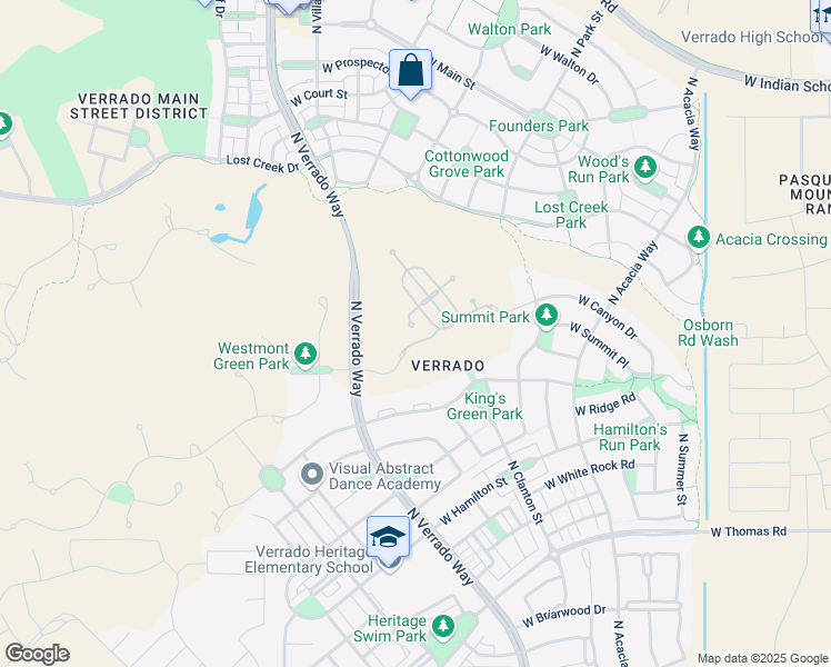 map of restaurants, bars, coffee shops, grocery stores, and more near 3474 North Hooper Street in Buckeye