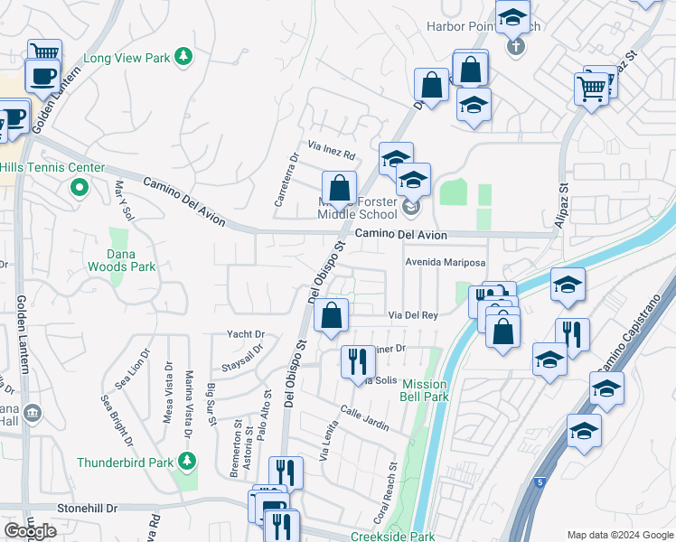 map of restaurants, bars, coffee shops, grocery stores, and more near 25621 Calle La Fuente in San Juan Capistrano