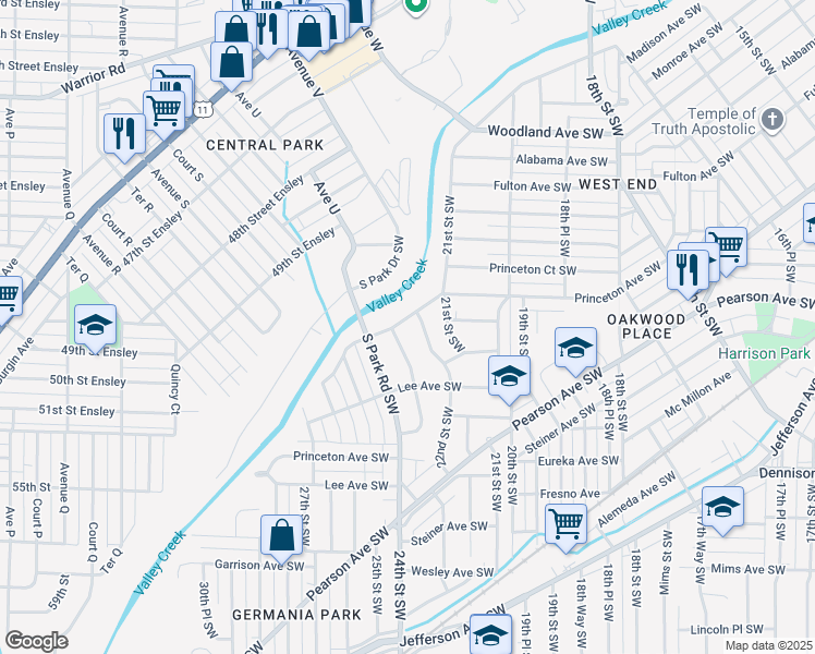 map of restaurants, bars, coffee shops, grocery stores, and more near 2209 Fulton Avenue Southwest in Birmingham