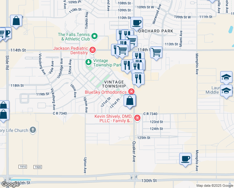 map of restaurants, bars, coffee shops, grocery stores, and more near 12112 Salisbury Boulevard in Lubbock