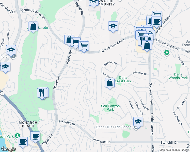 map of restaurants, bars, coffee shops, grocery stores, and more near 6 Duquesa in Dana Point