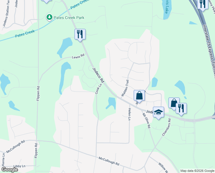 map of restaurants, bars, coffee shops, grocery stores, and more near 147 Dalston Cove in Stockbridge