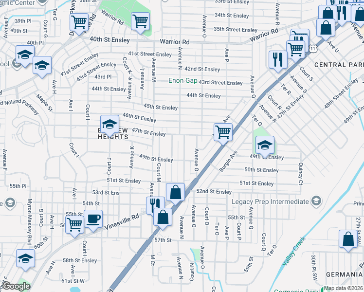 map of restaurants, bars, coffee shops, grocery stores, and more near 4713 Avenue N in Birmingham